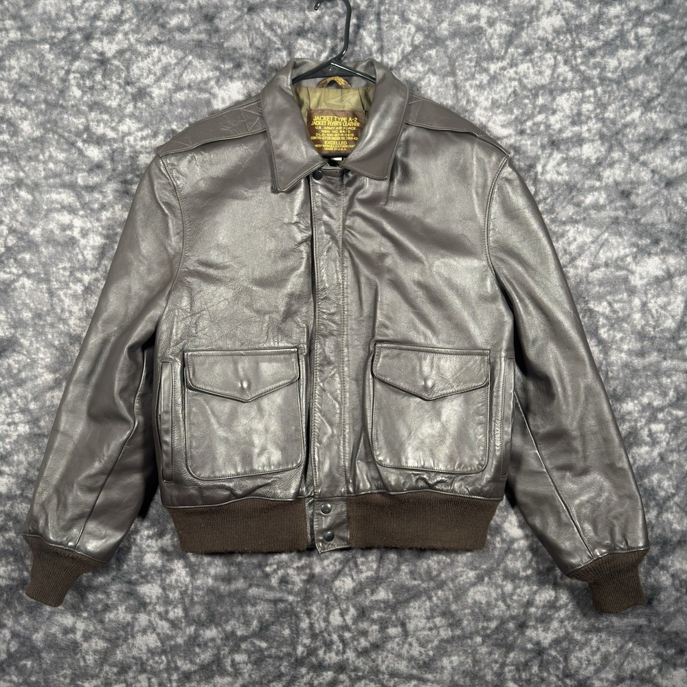 Vintage Excellled A-2 Flyer Leather Jacket Mens Large Brown US Army Air Force A2